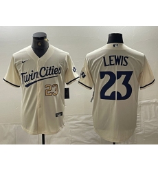 Men's Minnesota Twins #23 Royce Lewis Number Cream Cool Base Stitched Baseball Jerseys