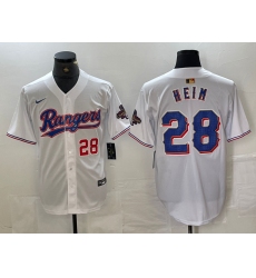 Men's Texas Rangers #28 Jonah Heim Number White 2023 World Series Champions Cool Base Jersey