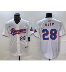 Men's Texas Rangers #28 Jonah Heim Number White 2023 World Series Champions Cool Base Jerseys