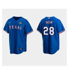 Men's Texas Rangers #28 Jonah Heim Royal 2023 World Series Stitched Baseball Jersey