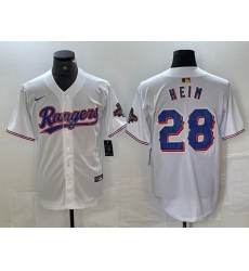 Men's Texas Rangers #28 Jonah Heim White 2023 World Series Champions Cool Base Jersey