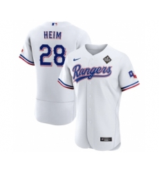 Men's Texas Rangers #28 Jonah Heim White 2023 World Series Flex Base Stitched Baseball Jersey