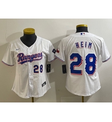 Youth Texas Rangers #28 Jonah Heim Number White 2023 World Series Champions Cool Base Jersey