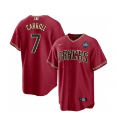 Men's Arizona Diamondbacks #7 Corbin Carroll Red 2023 World Series Cool Base Stitched Baseball Jersey