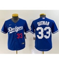 Youth Nike Los Angeles Dodgers #33 James Outman Number Blue Cool Base Stitched Jersey