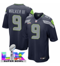 Men's Seattle Seahawks #9 Kenneth Walker III Blue 2025 2026 Super Bowl LX F U S E Stitched Jersey