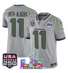 Men's Seattle Seahawks #11 Jaxon Smith-Njigba Gray 2025 F.U.S.E. Super Bowl LX & US 250th anniversary And 50th Season “Rivalries” Vapor Limited Football St