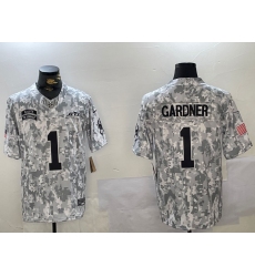 Men's New York Jets #1 Sauce Gardner Arctic Camo 2024 FUSE Salute to Service Limited Stitched Jersey