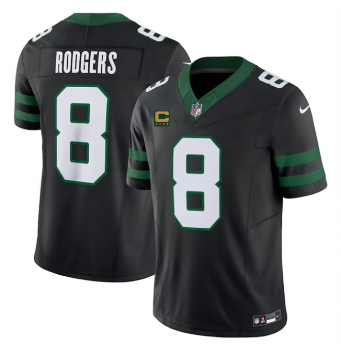 Men's New York Jets #8 Aaron Rodgers Black 2024 F.U.S.E. With 4-Star C Vapor Limited Stitched Jersey