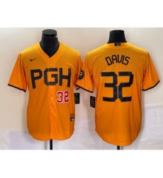 Men's Nike Pittsburgh Pirates #32 Henry Davis Number Yellow 2023 City Connect Stitched Jersey1