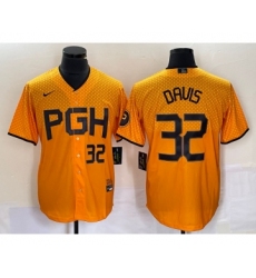 Men's Nike Pittsburgh Pirates #32 Henry Davis Number Yellow 2023 City Connect Stitched Jersey2