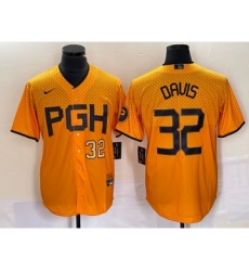 Men's Nike Pittsburgh Pirates #32 Henry Davis Number Yellow 2023 City Connect Stitched Jersey