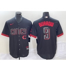 Men's Nike Cincinnati Reds #9 Joe Burrow Black 2023 City Connect Cool Base Stitched Baseball Jersey1