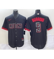 Men's Nike Cincinnati Reds #9 Joe Burrow Black 2023 City Connect Cool Base Stitched Baseball Jersey