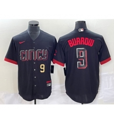 Men's Nike Cincinnati Reds #9 Joe Burrow Number Black 2023 City Connect Cool Base Stitched Baseball Jersey1