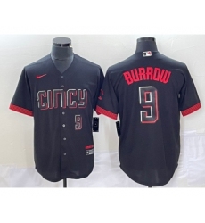 Men's Nike Cincinnati Reds #9 Joe Burrow Number Black 2023 City Connect Cool Base Stitched Baseball Jersey2