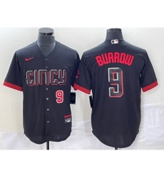 Men's Nike Cincinnati Reds #9 Joe Burrow Number Black 2023 City Connect Cool Base Stitched Baseball Jersey