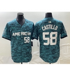 Men's Nike Seattle Mariners #58 Diego Castillo Number Teal 2023 All Star Stitched Baseball Jersey