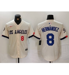 Men's Los Angeles Dodgers #8 Kike Hernandez Number Cream 2024 City Connect Limited Stitched Jerseys