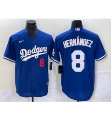 Men's Nike Los Angeles Dodgers #8 Kike Hernandez Number Blue Stitched Cool Base Jersey