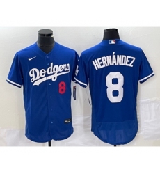 Men's Nike Los Angeles Dodgers #8 Kike Hernandez Number Blue Stitched Flex Base Jersey