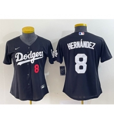 Women's  Nike Los Angeles Dodgers #8 Kike Hernandez Number Black Stitched Cool Base Jersey