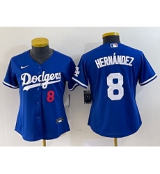 Women's Nike Los Angeles Dodgers #8 Kike Hernandez Number Blue Stitched Cool Base Jersey