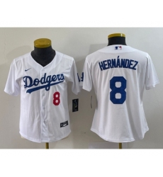 Women's Nike Los Angeles Dodgers #8 Kike Hernandez Number White Stitched Cool Base Jersey