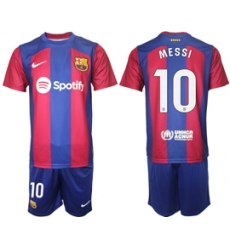 Men's Barcelona #10 Messi Blue Red 2023-24 Home Soccer Jersey