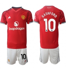 Men's Manchester United #10 Marcus Rashford 2025-26 Red Home Soccer Jersey Suit