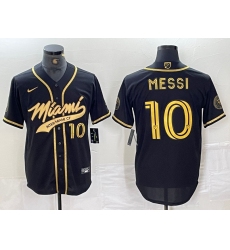 Men's Inter Miami CF #10 Lionel Messi Black Gold Cool Base Stitched Baseball Jersey
