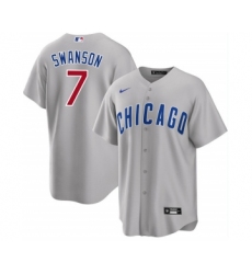 Men's Nike Chicago Cubs #7 Dansby Swanson Gray Cool Base Stitched Baseball Jersey