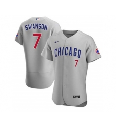 Men's Nike Chicago Cubs #7 Dansby Swanson Gray Flex Base Stitched Baseball Jersey