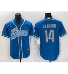 Men's Nike Detroit Lions #14 Amon Ra St Brown Blue Cool Base Stitched Baseball Jersey