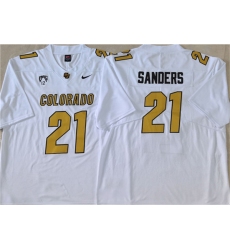 Men's Colorado Buffaloes #21 Shilo Sanders White 2023 With PAC-12 Patch Stitched Football Jersey