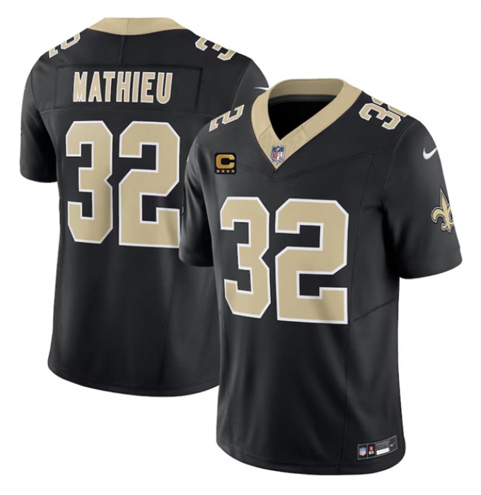 Men's New Orleans Saints #32 Tyrann Mathieu Black 2024 F.U.S.E With 4-Star C Vapor Limited Stitched Football Jersey