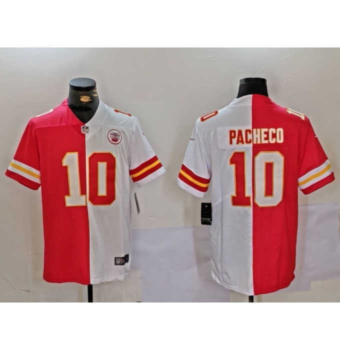 Men's Kansas City Chiefs #10 Isiah Pacheco Red White Split Vapor Limited Stitched Jersey