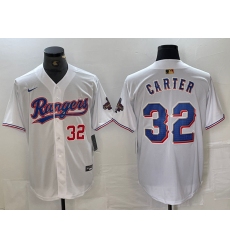 Men's Texas Rangers #32 Evan Carter Number White 2023 World Series Champions Cool Base Jersey