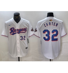 Men's Texas Rangers #32 Evan Carter Number White 2023 World Series Champions Cool Base Jerseys