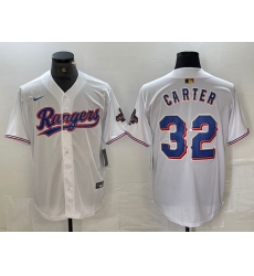 Men's Texas Rangers #32 Evan Carter White 2023 World Series Champions Cool Base Jersey