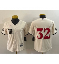 Women's Texas Rangers #32 Evan Carter Cream 2023 City Connect Stitched Baseball Jersey