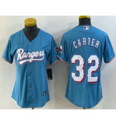 Women's Texas Rangers #32 Evan Carter Light Blue Team Logo Cool Base Jersey