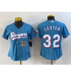 Women's Texas Rangers #32 Evan Carter Light Blue Team Logo Cool Base Jerseys