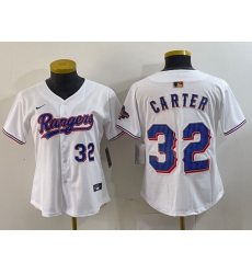 Women's Texas Rangers #32 Evan Carter Number White 2024 Gold Collection Limited Cool Base Jersey