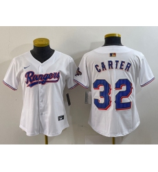 Women's Texas Rangers #32 Evan Carter White 2024 Gold Collection Limited Cool Base Jersey