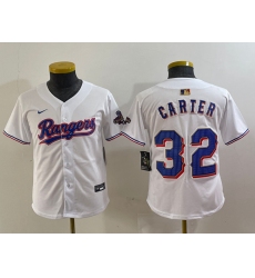 Youth Texas Rangers #32 Evan Carter White 2024 Gold Collection Limited Cool Base Jersey