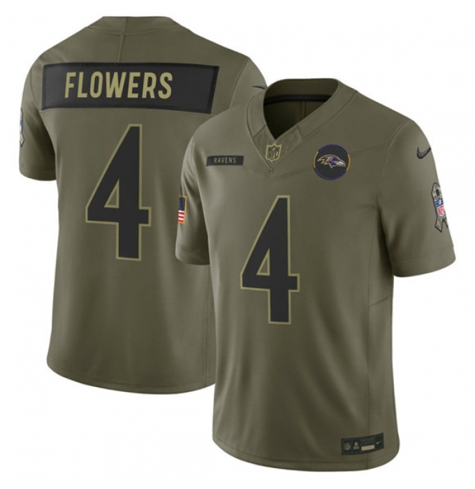 Men's Baltimore Ravens #4 Zay Flowers Olive 2025 Salute to Service Limited Football Stitched Jersey