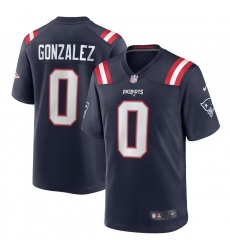 Men's New England Patriots #0 Christian Gonzalez Navy Stitched Game Jersey