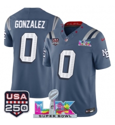 Men's New England Patriots #0 Christian Gonzalez Storm Blue 2025 F.U.S.E. Super Bowl LX & USA 250“Rivalries” Vapor Limited Football Stitched Jersey