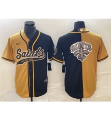 Men's Nike New Orleans Saints Black Gold Split Team Big Logo Cool Base Stitched Baseball Jersey